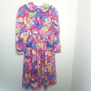 Vintage Mousefeathers Colorful Puff Sleeve Button Front Collared Dress 12